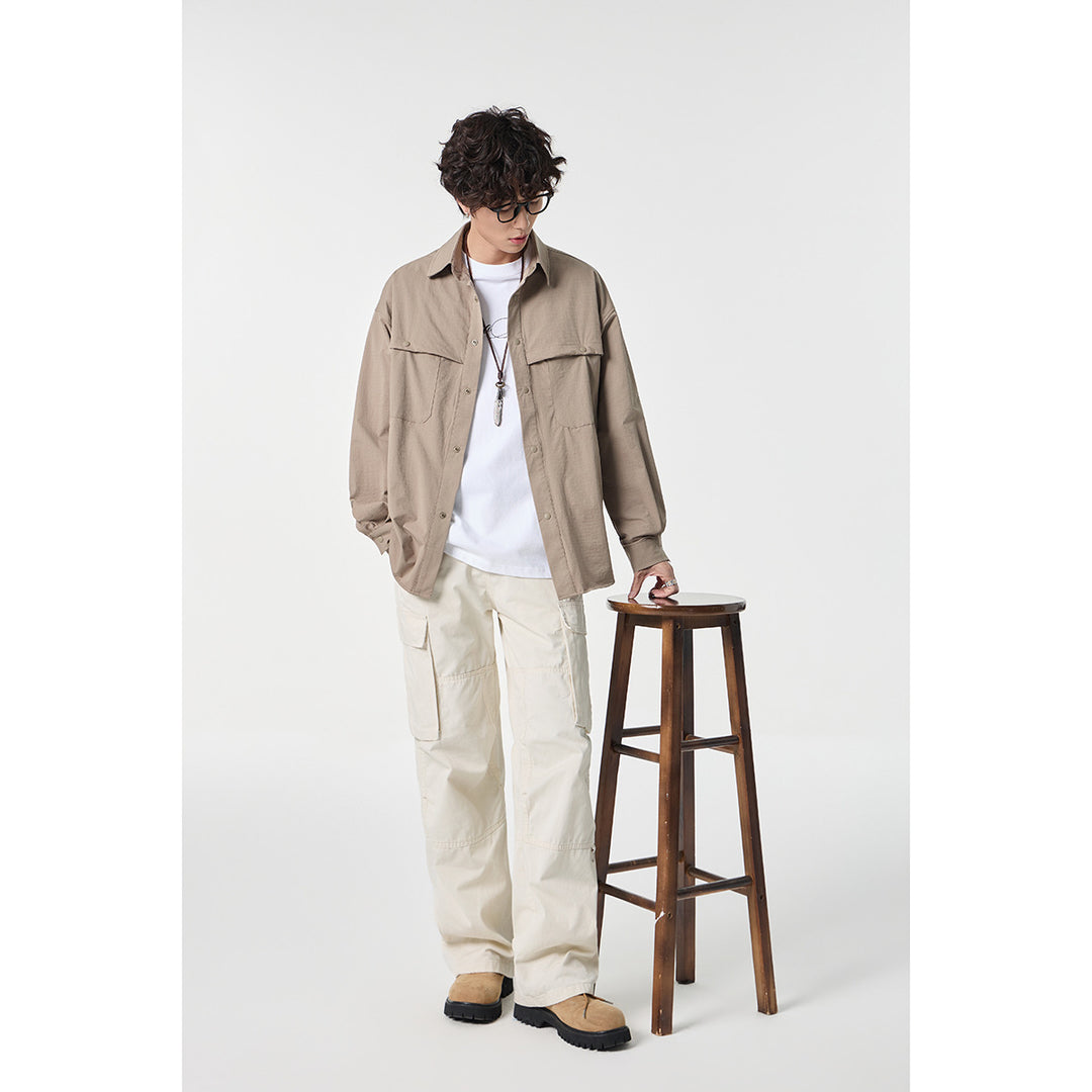 Unisex Oversized Shirt Jacket in Utility Style with Snap Button Placket Mune Fashion