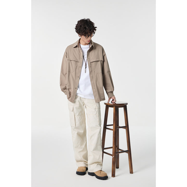 Unisex Oversized Shirt Jacket in Utility Style with Snap Button Placket Mune Fashion