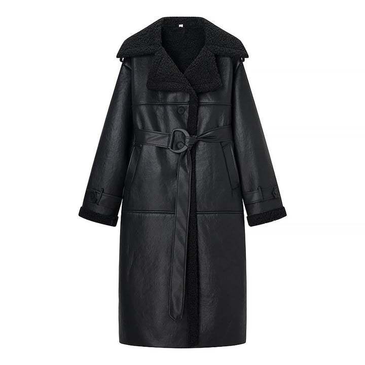 Women's Oversize Shearling Coat with Belt and Teddy Lining Mune Fashion