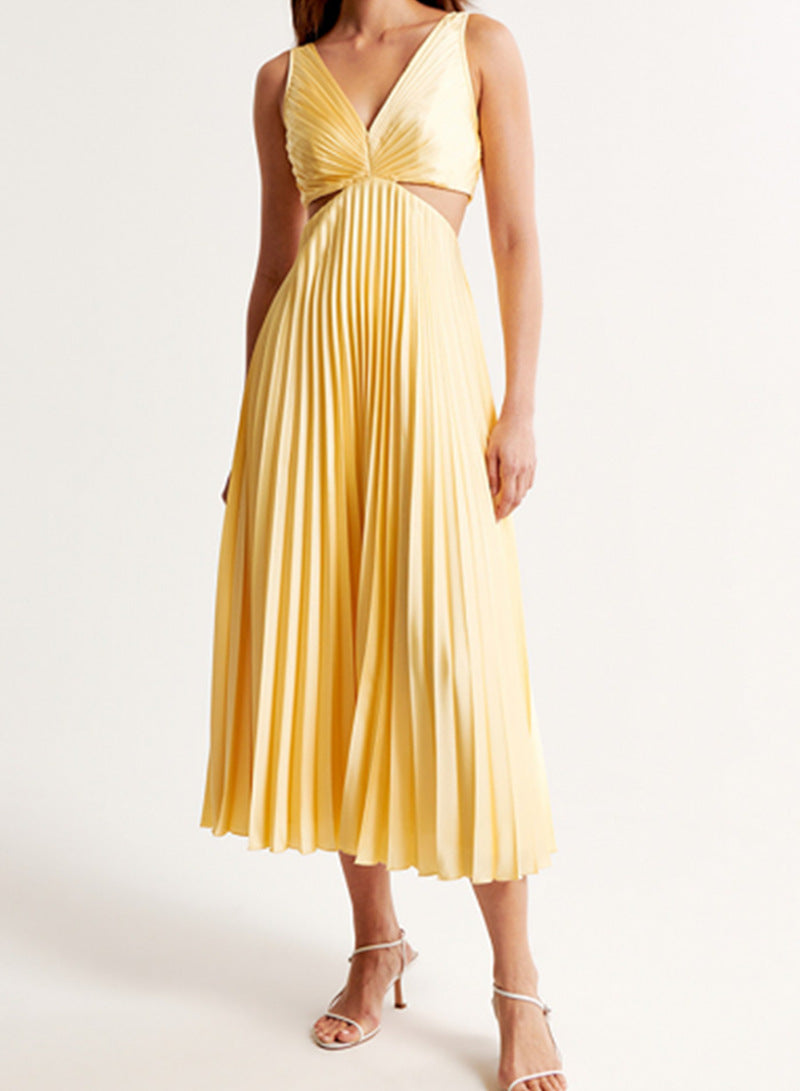Women's pleated midi dress with twisted bustier section and side cut-outs Mune Fashion