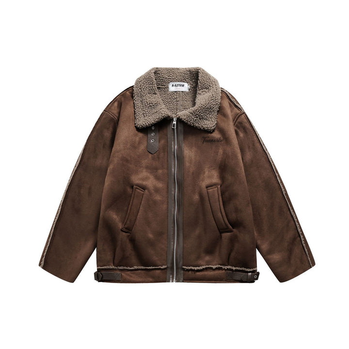 Men's pilot leather jacket with lambskin collar and adjustable hem Mune Fashion