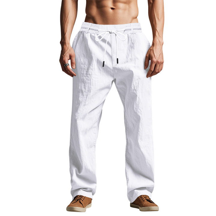 Men's lightweight cotton linen casual pants with drawstring straight cut Mune Fashion