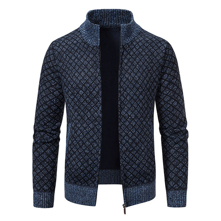 Men's patterned cardigan with stand-up collar and full-length zipper Mune Fashion