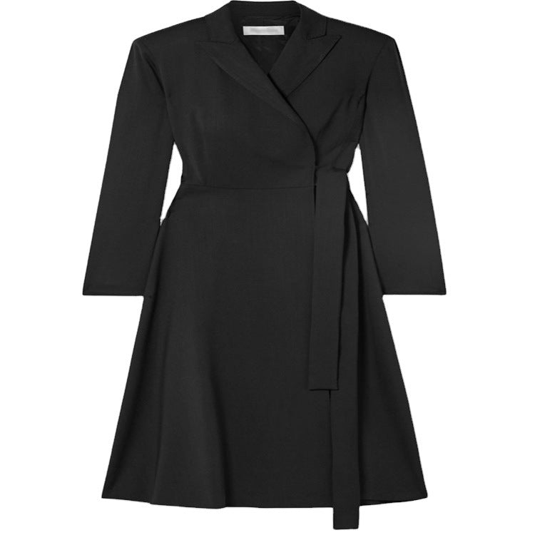 Women Wrap Midi Dress Coat in Tailoring with Shawl Collar and Tied Belt Mune Fashion