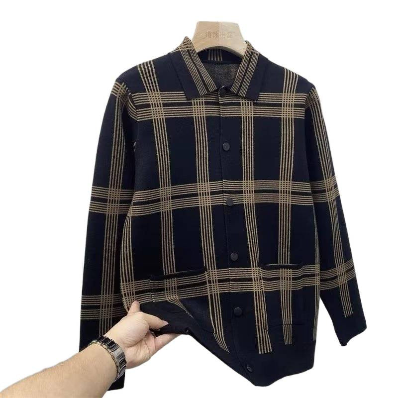 Men's Lightweight Knit Transitional Shirt Jacket with Check Pattern and Patch Pockets Mune Fashion