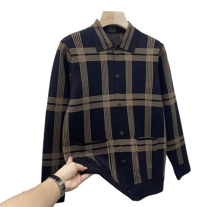 Men's Lightweight Knit Transitional Shirt Jacket with Check Pattern and Patch Pockets Mune Fashion
