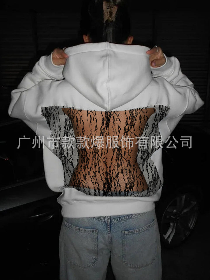 Women's hooded sweatshirt with transparent embroidered back section Mune Fashion