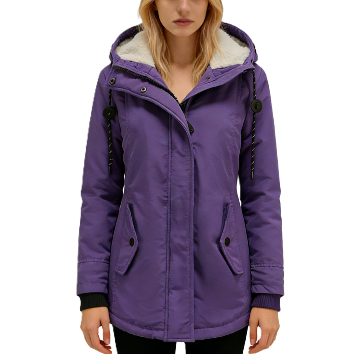 Women's Water-Repellent Parka with Teddy Lining, Hood and Tailored Fit Mune Fashion
