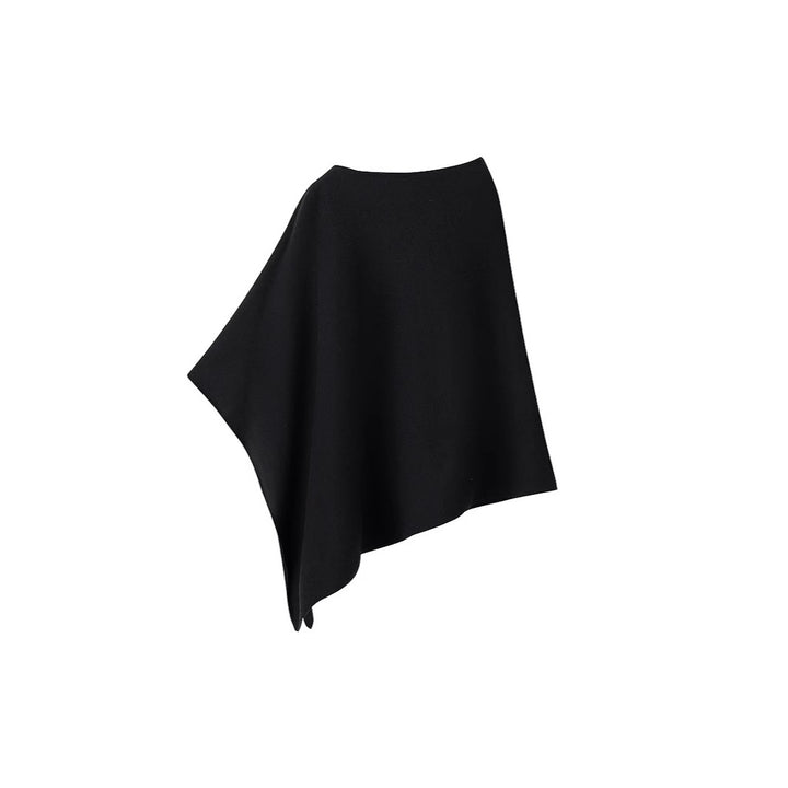 Women's Fine Knitted Poncho with Asymmetrical Hem and Boat Neck Mune Fashion