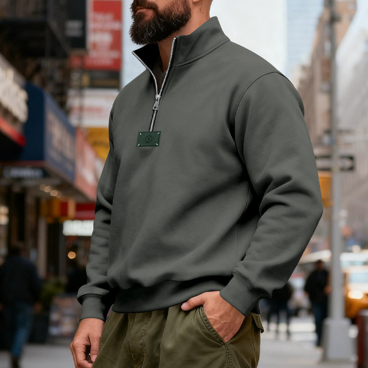 Men's high-collared quarter-zip sweatshirt made of heavy cotton fleece with stand-up collar Mune Fashion