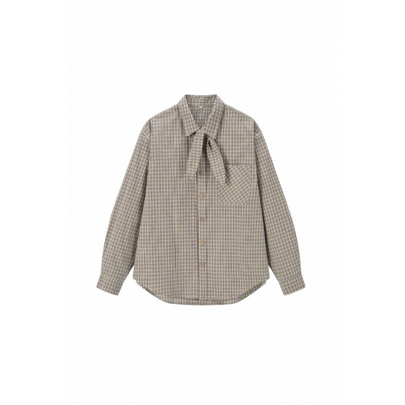 Women Checked Blouse with Bow Collar and Breast Pocket Mune Fashion