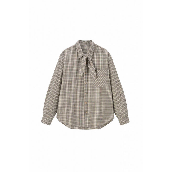 Women Checked Blouse with Bow Collar and Breast Pocket Mune Fashion