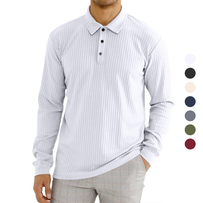 Men's nano ribbed long sleeve polo shirt with fine ribbed texture, classic collar, and elastic hem Mune Fashion