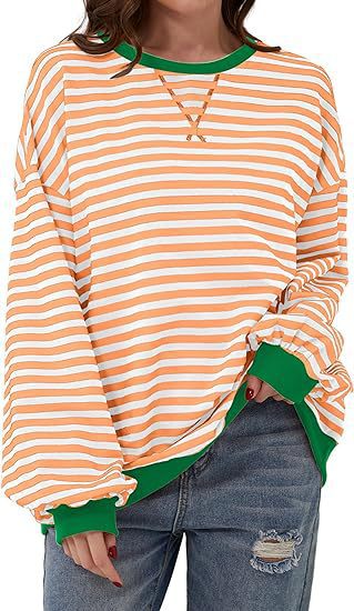 Women Striped Oversized Sweater with Contrast Cuffs Mune Fashion