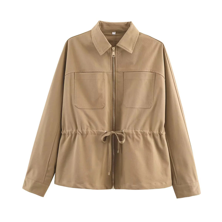 Women's lightweight transitional jacket with zipper, drawstring waist and patch chest pockets Mune Fashion