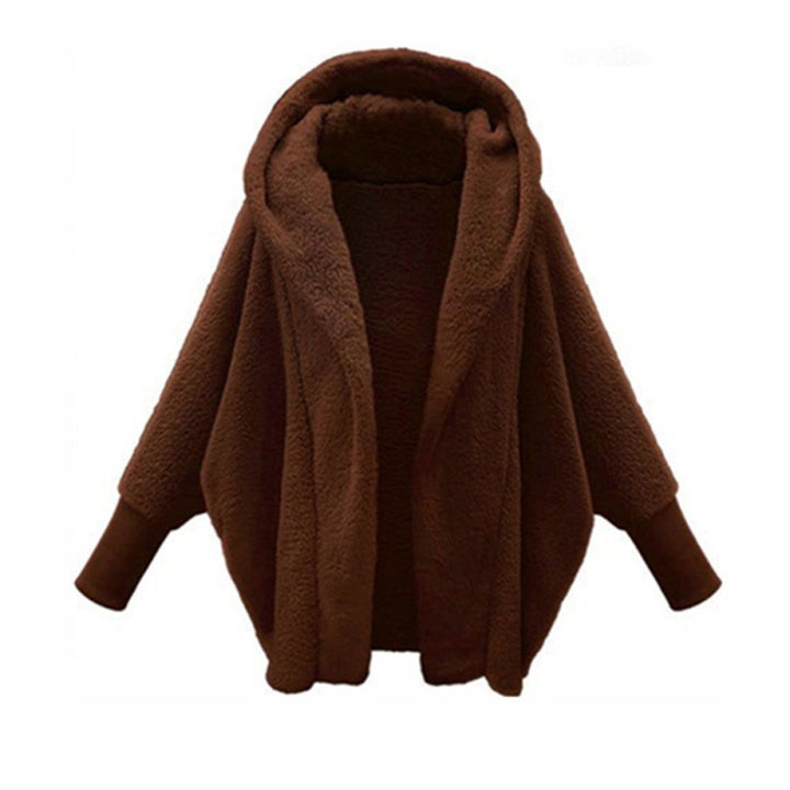 Women's Cozy Oversized Hoodie Cardigan made of Teddy Fleece with Bat Sleeves Mune Fashion