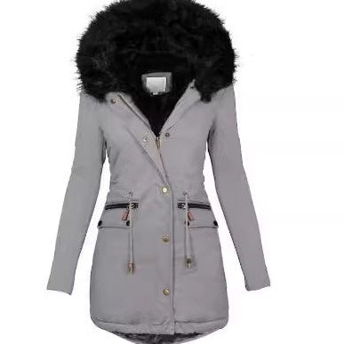 Women Slim-Fit Thermal Parka with voluminous faux fur hood and drawstring Mune Fashion