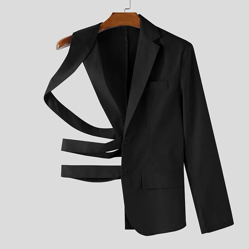 Women's nan asymmetrical blazer with strap details and lapel collar Mune Fashion