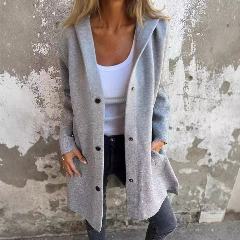 Women's Hoodie Coat with Snap Buttons and Oversized Silhouette Mune Fashion