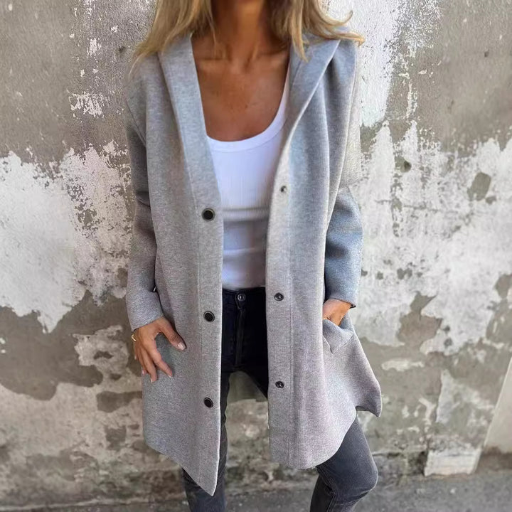 Women's Hoodie Coat with Snap Buttons and Oversized Silhouette Mune Fashion