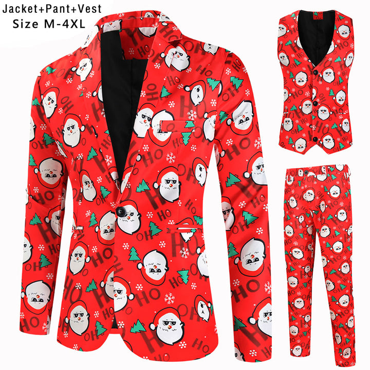 Men's Christmas Suit Set with Patterned Jacket, Vest, and Pants Mune Fashion