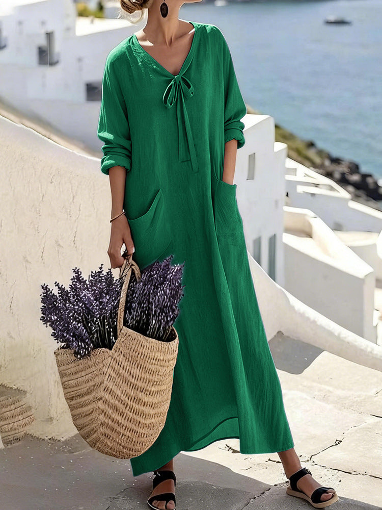 Women's maxi dress with side pockets and bow details Mune Fashion
