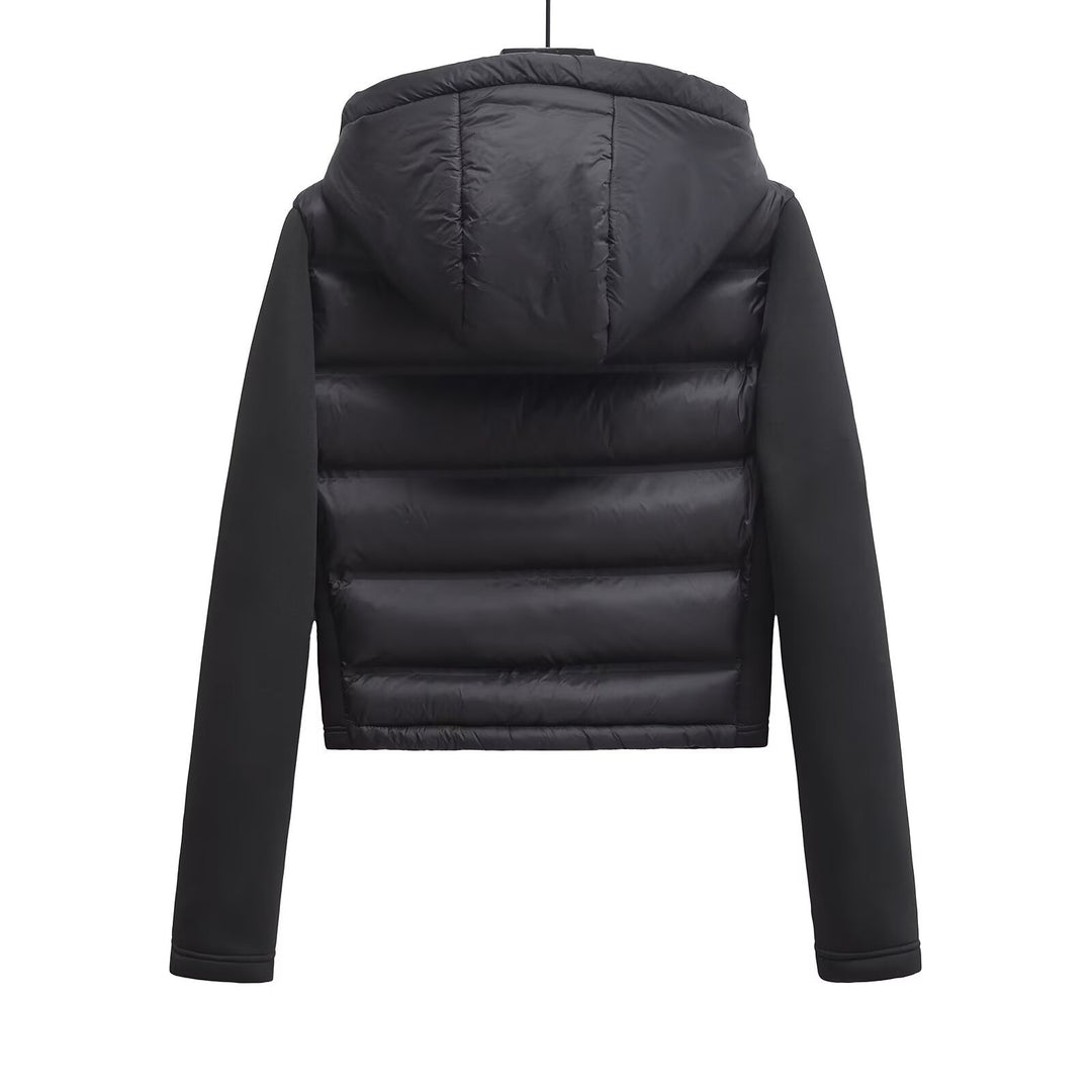 Women's Cropped Quilted Hybrid Padded Jacket with Hood Mune Fashion