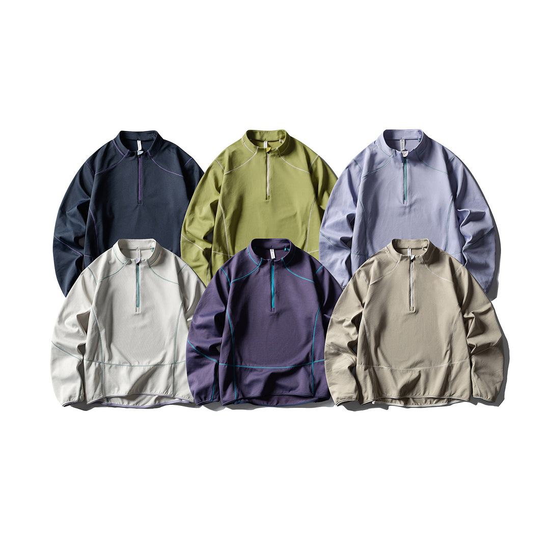 Unisex Half-zip fleece pullover with stand-up collar, flat seams and adjustable hem Mune Fashion