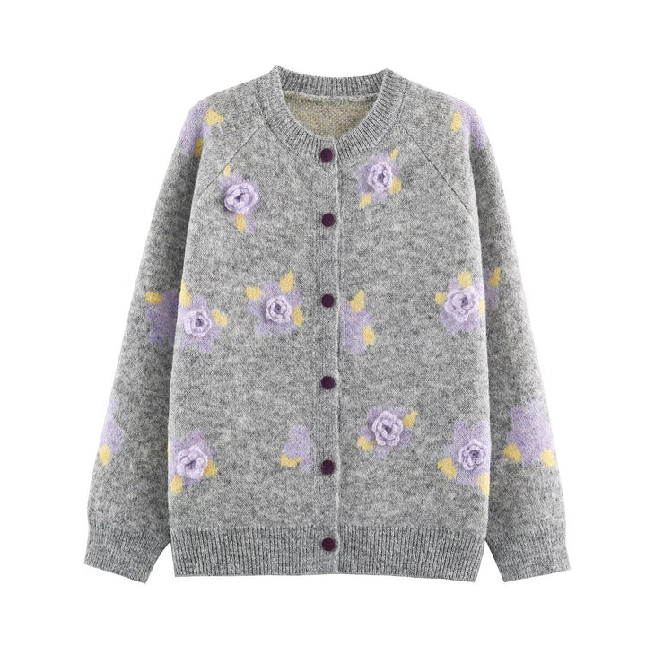 Women's Fine Knit Two-Piece Cardigan with Floral Jacquard and Tailored A-Line Knit Skirt Mune Fashion