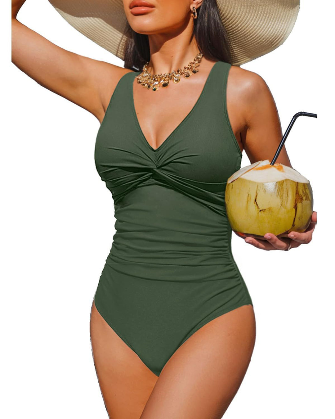 Ladies Elegant One-Piece Swimsuit with Fashionable Twist Mune Fashion