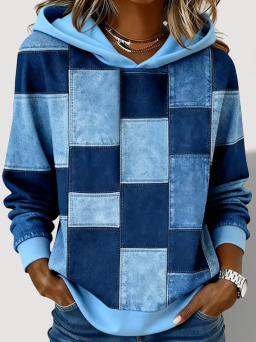 Women's Fashion Hoodie with Patchwork Design