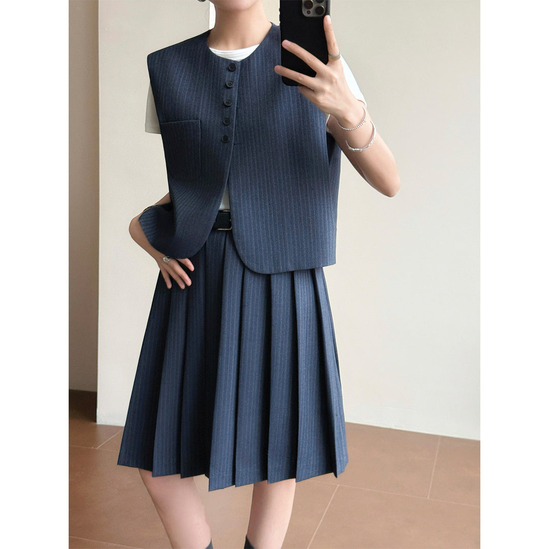 Women Elegant Blazer Vest with Striped Design Mune Fashion