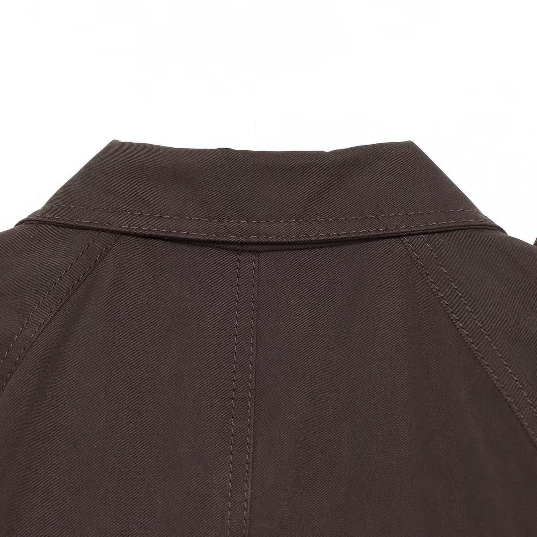 Women Short Trench Cape with Waist Belt, Epaulettes and Patch Pockets Mune Fashion