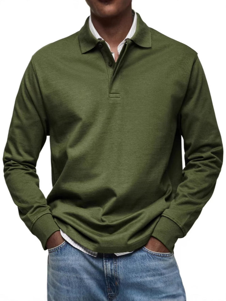 Men's fine-knit polo shirt with long sleeves, ribbed cuffs and concealed button placket Mune Fashion