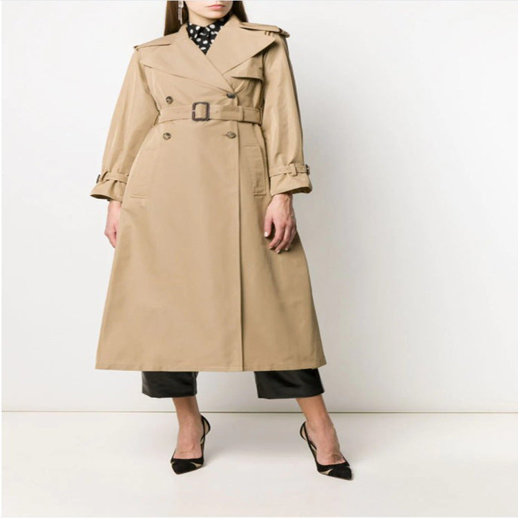 Women Mid-length Trench Coat in A-line Cut with Waist Belt and Epaulettes Mune Fashion