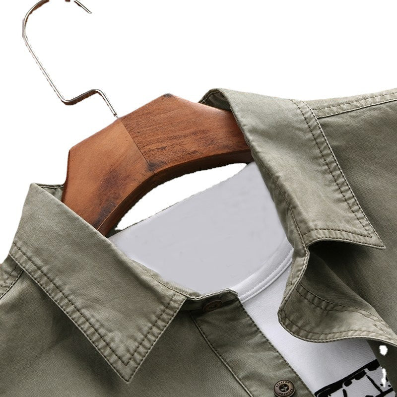 Men's Robustly Cut Canvas Transition Shirt with Flap Pockets and Utility Details Mune Fashion