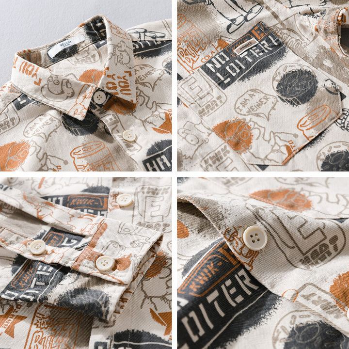 Men's Artistic Graphic Overshirt in Relaxed Layering with Allover Sketch Print and Soft-Touch Cotton Mix Mune Fashion