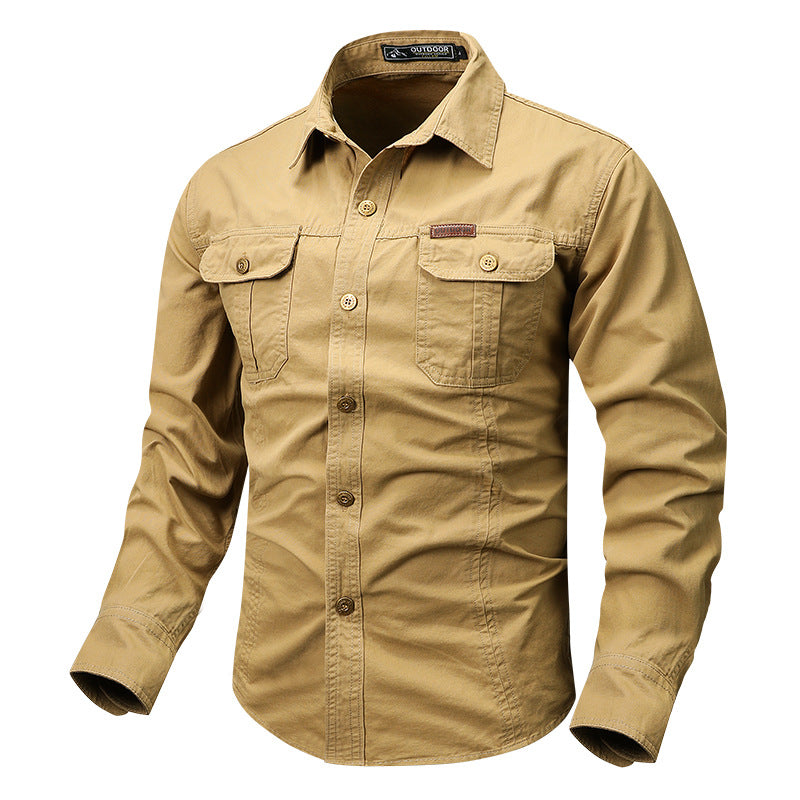 Men's casual military shirt with chest pockets and cotton twill fabric