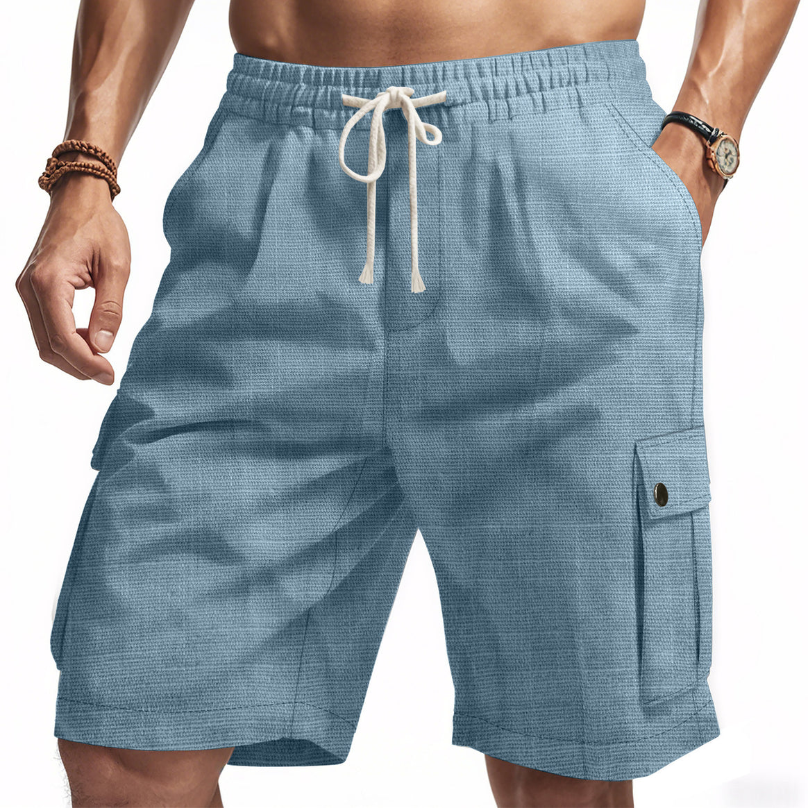 Men's non-utilitarian cargo shorts with elastic waistband, drawstring and patched flap pockets Mune Fashion