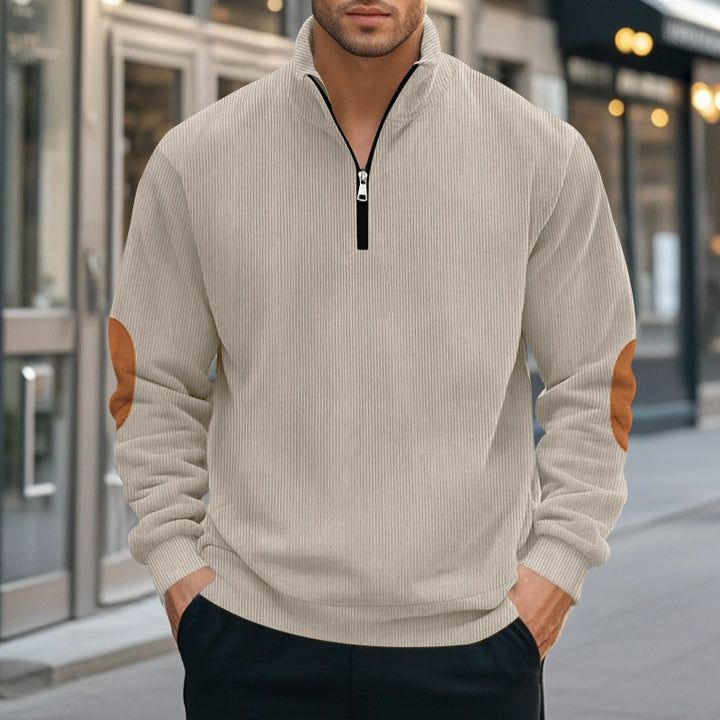 Men's nan Troyer half-fleece pullover with ribbed structure, elastic cuffs, and contrast elbow patches Mune Fashion