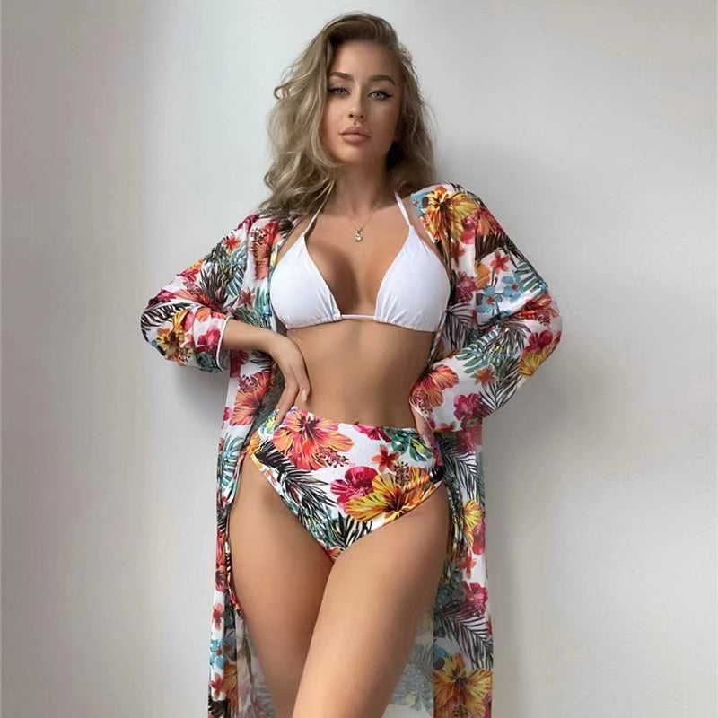 Women's bikini set with high waist and floral cover-up Mune Fashion