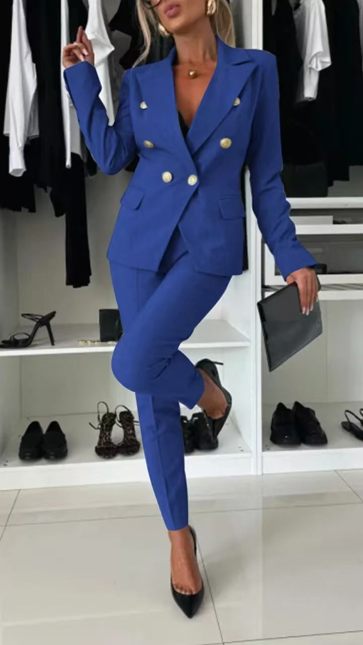 Women's double-breasted tailored pantsuit with slim pants Mune Fashion