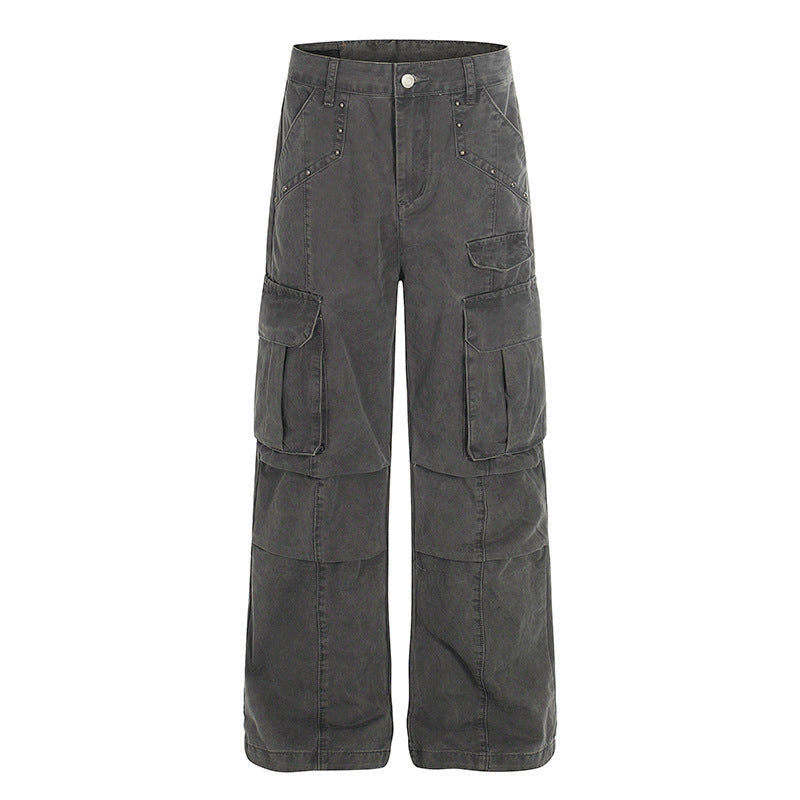 Women High-Waisted Utility Cargo Pants in Worn Look with Wide Leg Mune Fashion
