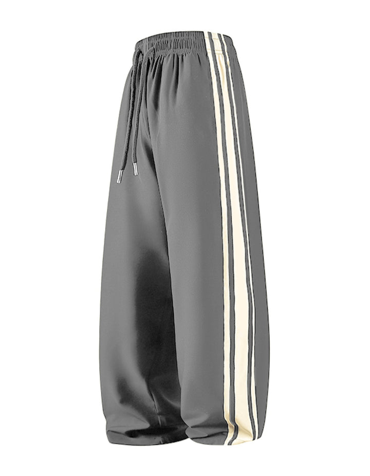 Women Wide Trackpants with Drawstring Waistband and Side Contrast Stripes Mune Fashion