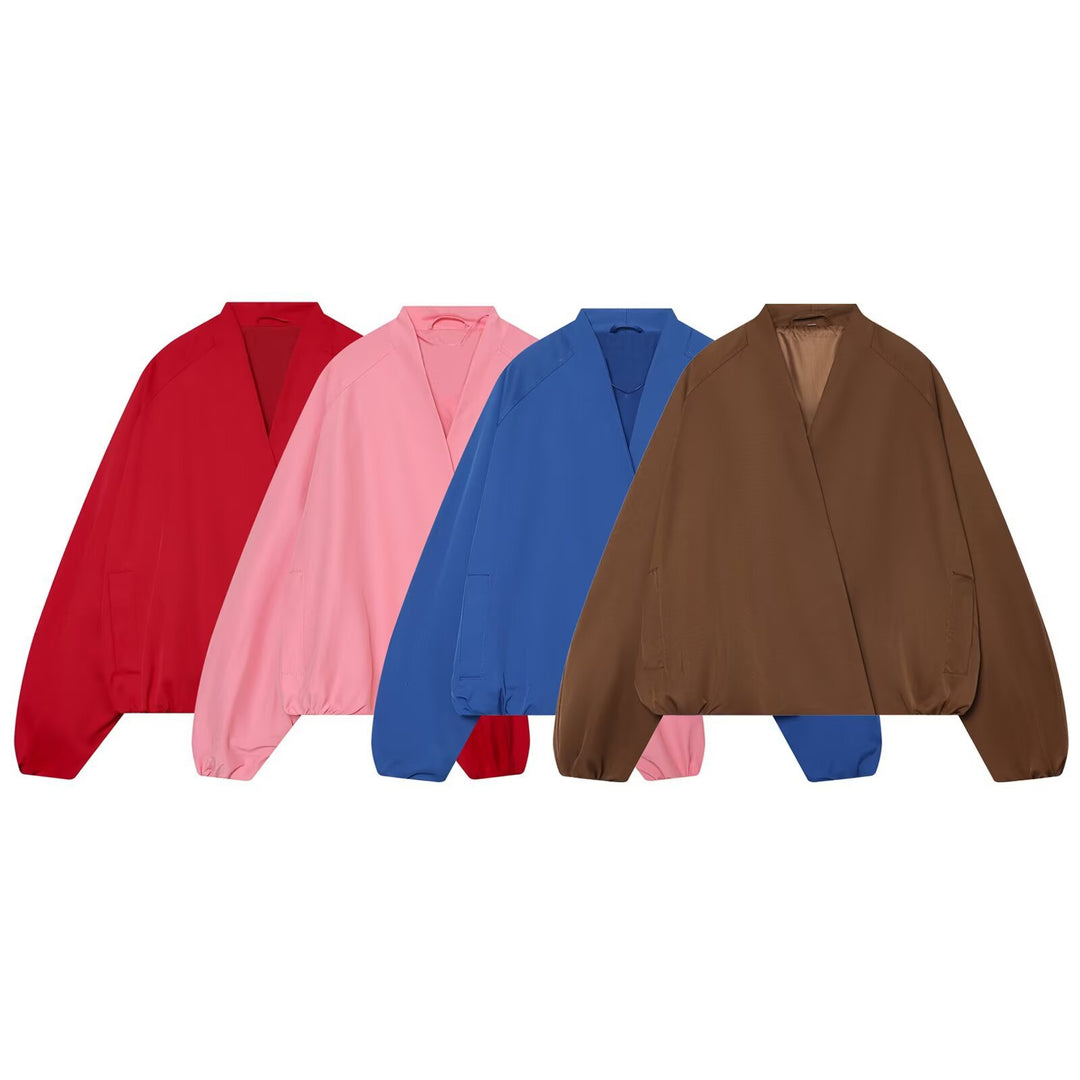 Ladies Cropped Kimono Jacket with Dropped Sleeves and Elastic Waist Mune Fashion
