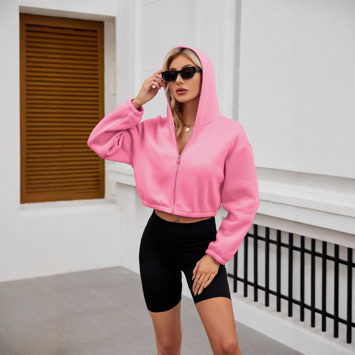 Women's Cropped Hoodie Jacket with Full Zipper and Oversized Sleeves Mune Fashion