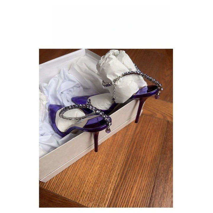 Women's pointed metallic mules with rhinestone ankle strap Mune Fashion