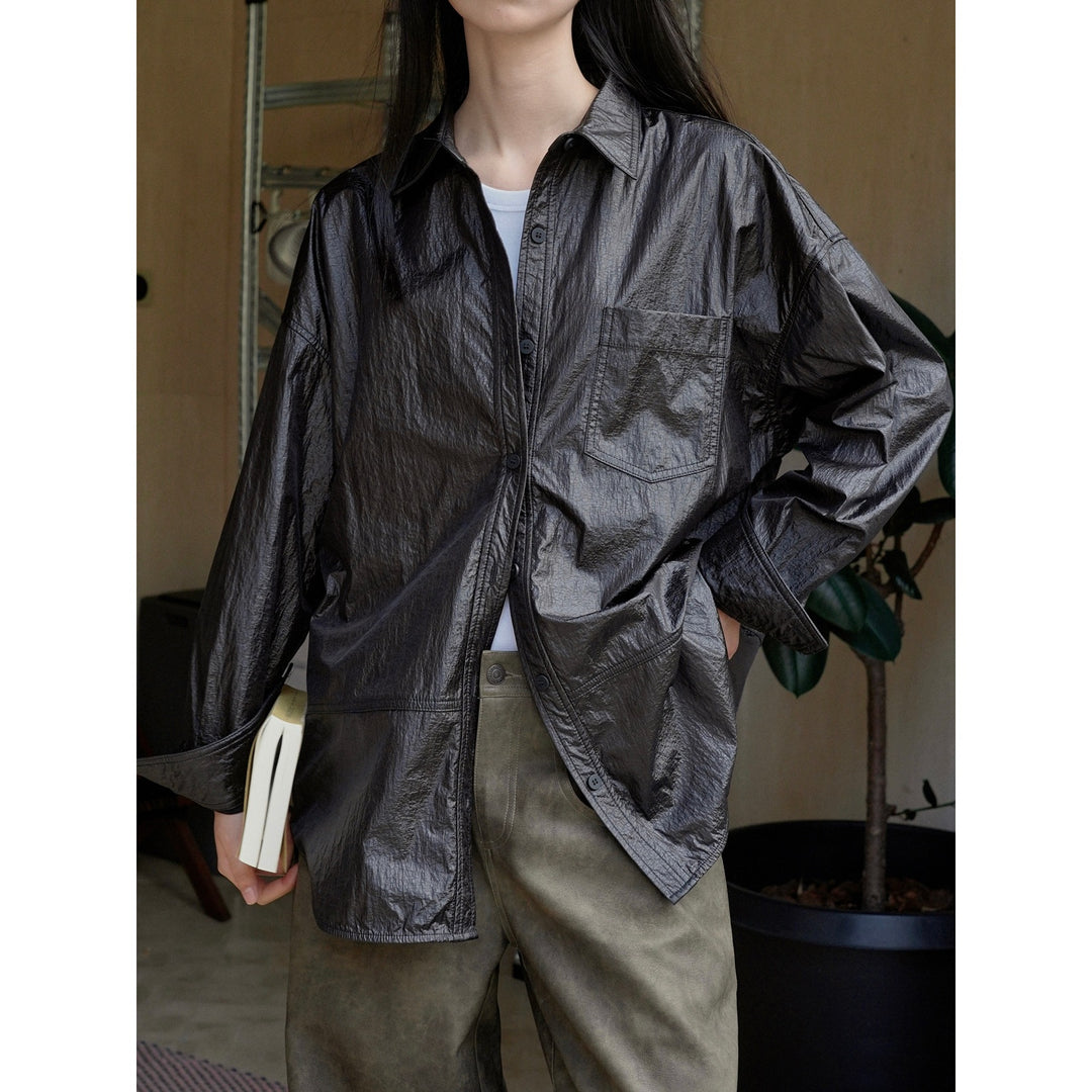 Women's Oversized Cotton Shirt with Chest Pocket and Curved Hem Mune Fashion