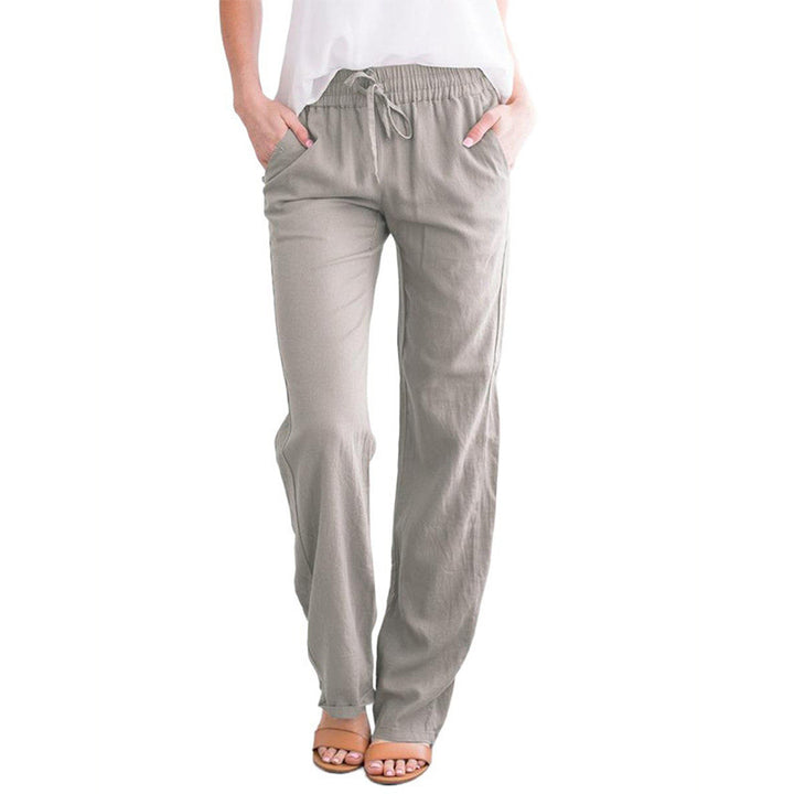 Women Light Linen Look Palazzo Pants with Elastic Waist, Drawstring and Side Pockets Mune Fashion