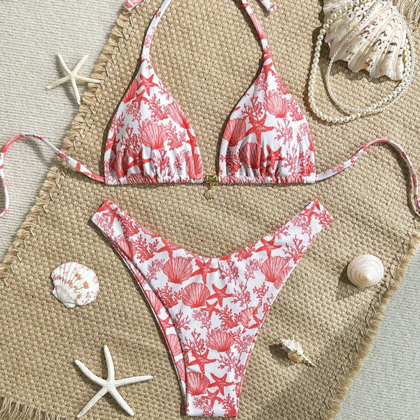 Women Triangle Bikini with Maritime Coral Pattern Mune Fashion